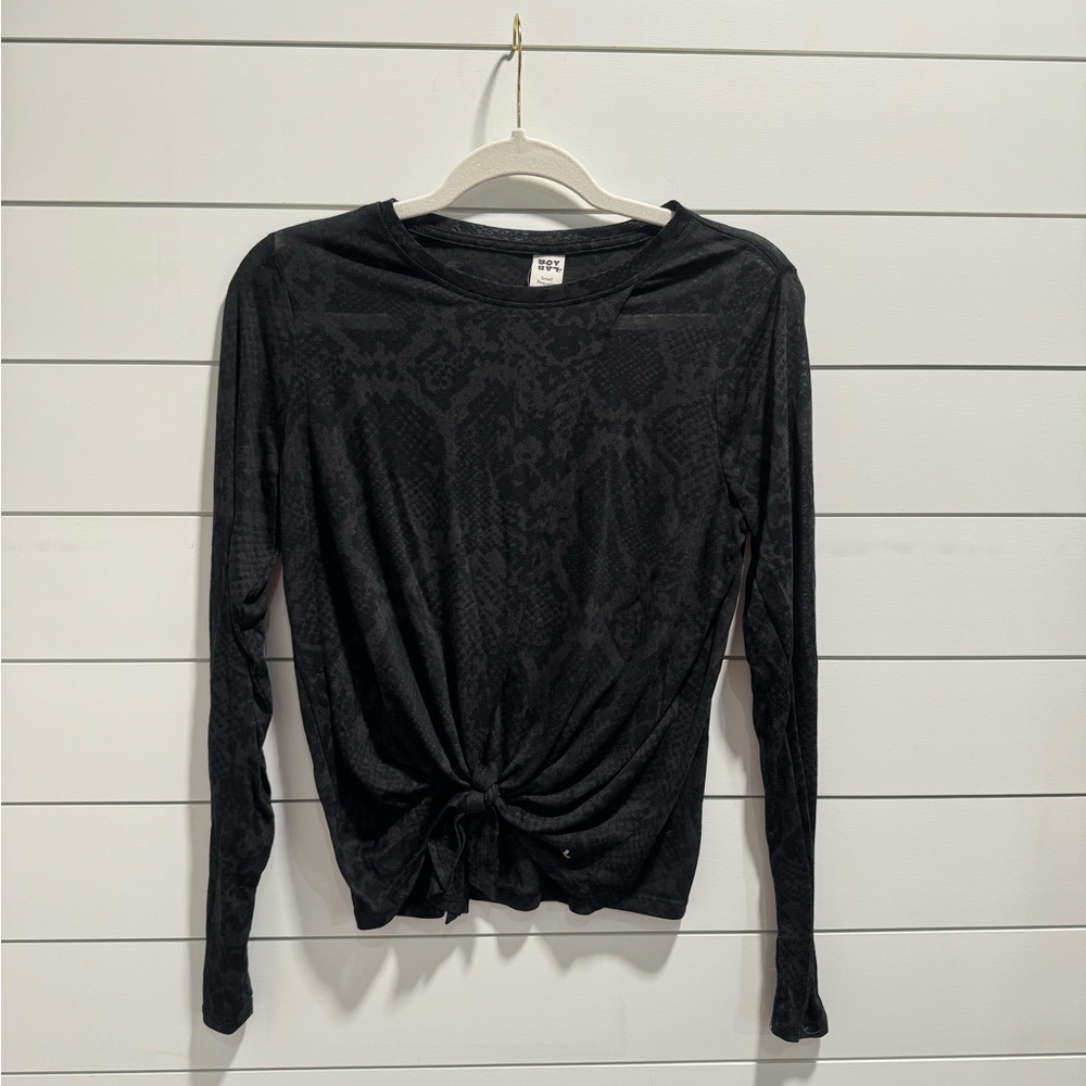 JoyLab Semi Sheer Black Patterned Long Sleeve Top